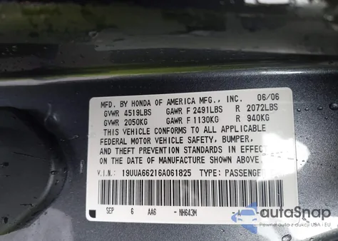 2006 Acura Tl from USA, damaged, VIN 19UUA66216A061825